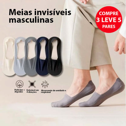 COMPRE 3 LEVE 5 Pares de Meias Invisíveis Masculina, Respiráveis e Antiderrapantes - Sellve