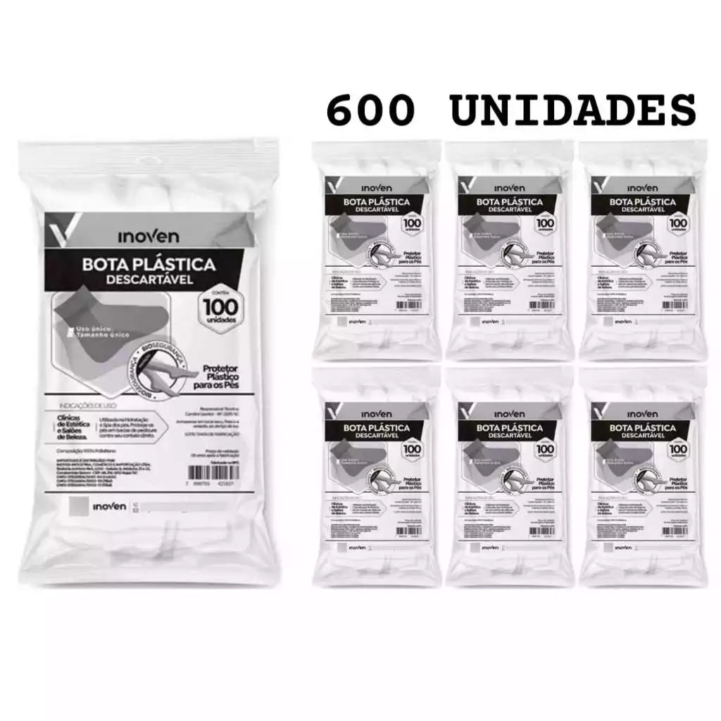 Bota Plástica Descartável - Kit 6 Pacotes - 600 Unidades - Sellve