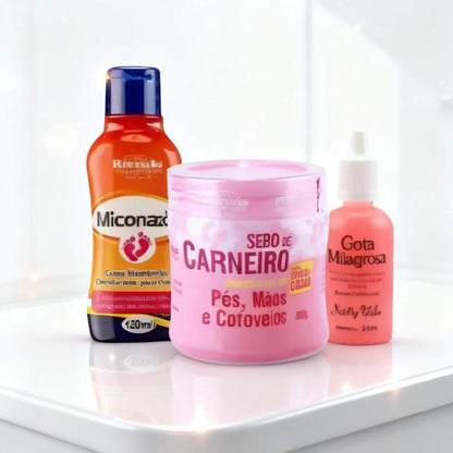 Kit Completo Pés Perfeitos - Gota Milagrosa + Miconaze + Sebo de Carneiro 200g  | Anti-Micose